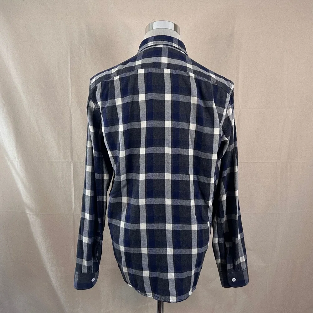 J. Crew Large Slim Fit Sportsmens Outfitter Flannel Shirt Blue Plaid Cotton Mens